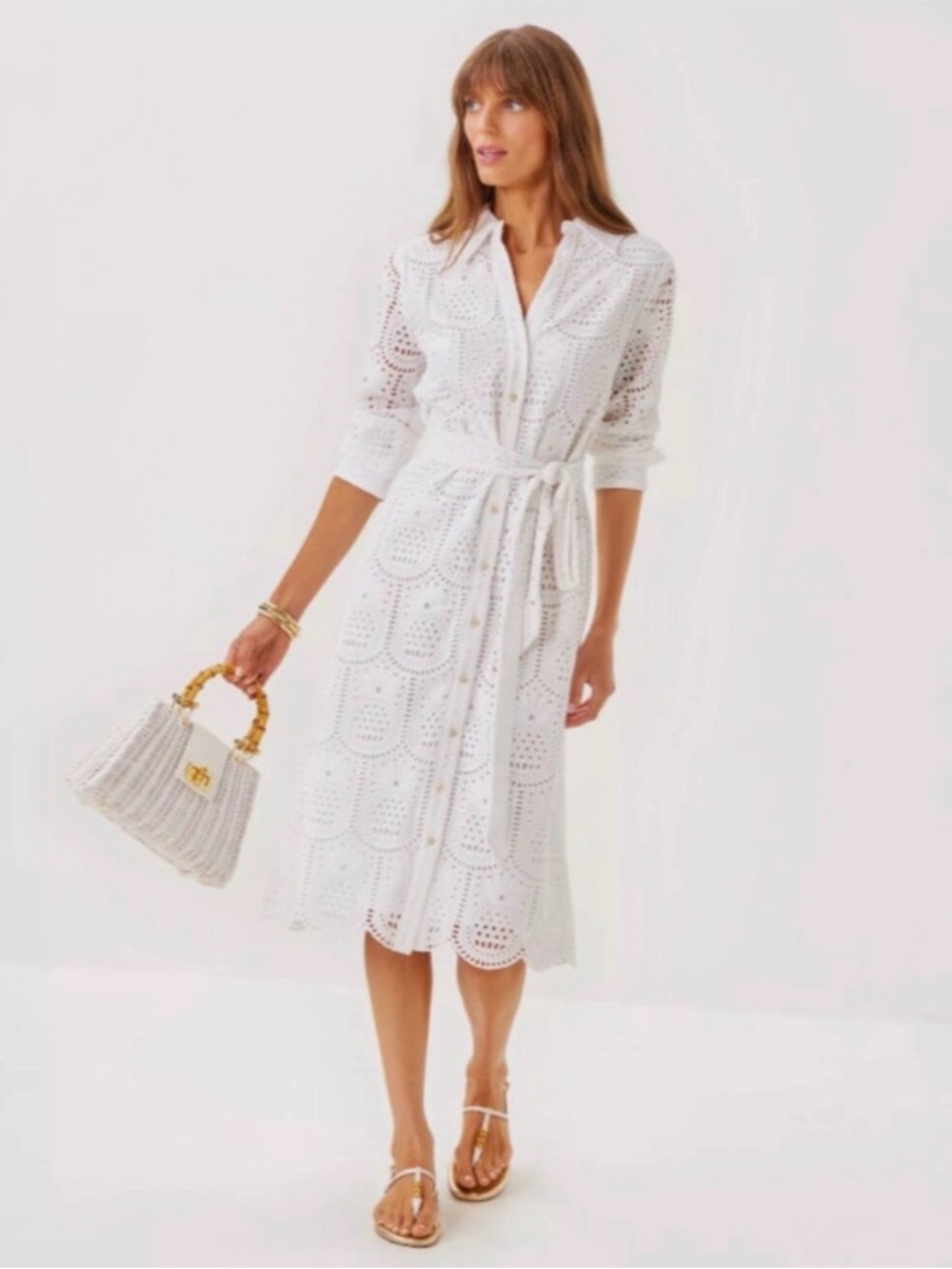 Lilly Pulitzer White Eyelet Midi Shirt Dress